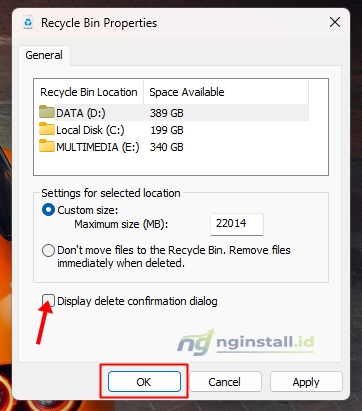 Cara Mengaktifkan Popup Dialog Konfirmasi Penghapusan Recycle Bin