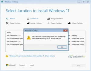 Cara Mengatasi Setup does not support configuration of or installation to disks connected through a USB or IEEE 1394 port